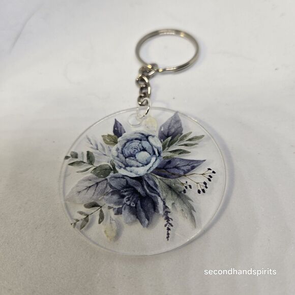 Coastal Grandmother Blue Rose Design Keychain -small - Picture 3 of 4